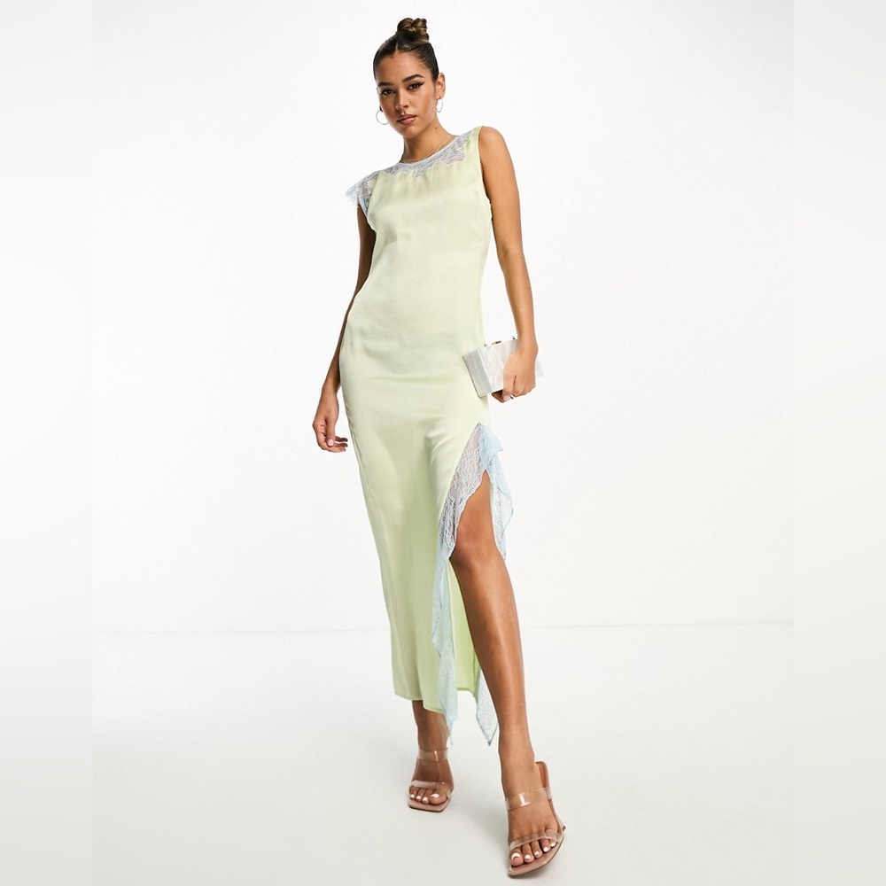 ASOS‎ Fairycore satin maxi slip dress pale green women’s size 10